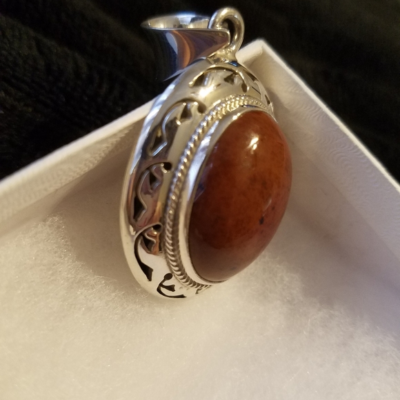 🏷Vtg Mahogany Obsidian Drop Pendant - Picture 2 of 6